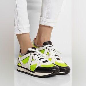 Women’s Jimmy Choo Neon Lime/White Sneakers w/Silver Accents Size 37